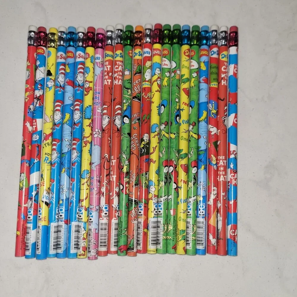 NEW 2011 Dr Suess Lead Pencils Lot Of 22 - 11 Different Designs Cat In The Hat